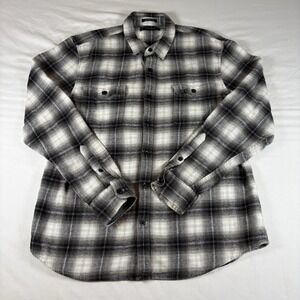 Lucky Brand Flannel Shirt Classic Fit Men's L Gray Plaid Button Up‎ Workwear